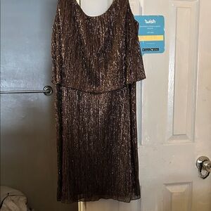 Connected Apparel Metallic Brown Sleeveless Dress